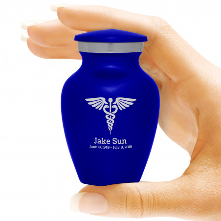 Caduceus Keepsake Urn - Midnight Blue