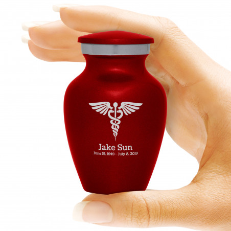 Caduceus Keepsake Urn - Ruby Red Caduceus Keepsake Urn - Ruby Red