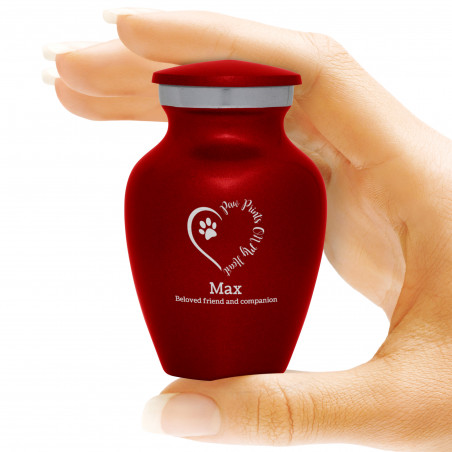 Keepsake Paw Prints On My Heart Pet Cremation Urn - Ruby Red Keepsake Paw Prints On My Heart Pet Cremation Urn - Ruby Red