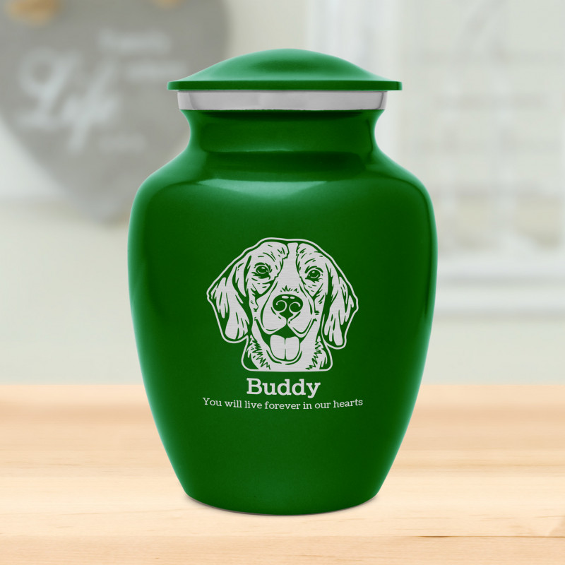 Small Beagle Dog Cremation Urn Shamrock Green