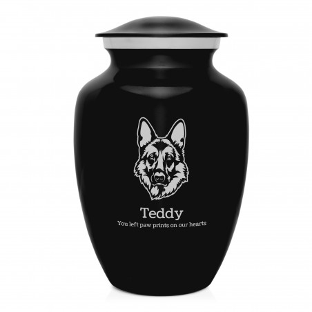 Large German Shepherd Pet Cremation Urn - Jet Black