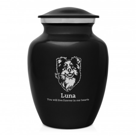 Small Australian Shepherd Pet Cremation Urn - Jet Black