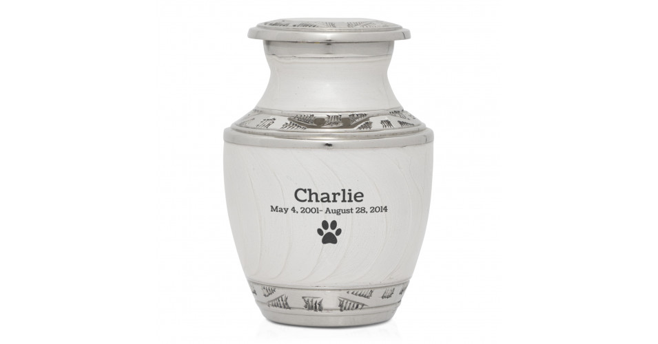 Paw Print Pet Keepsake Urn - Radiant White - Green Meadow Memorials