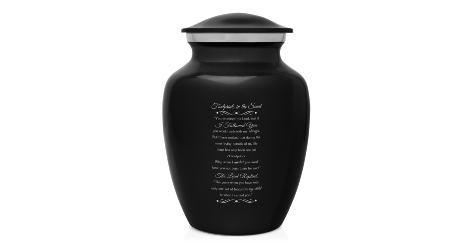 Footprints In the Sand Sharing Urn - Jet Black - Green Meadow Memorials