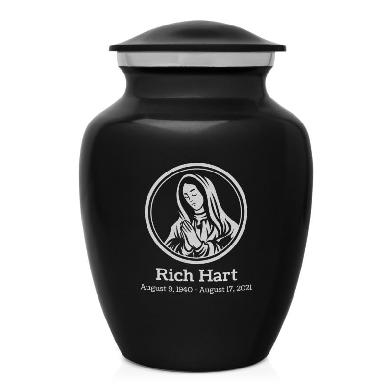 Mother Mary Sharing Urn - Jet Black - Green Meadow Memorials