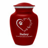 Small Paw Prints On My Heart Pet Cremation Urn - Ruby Red