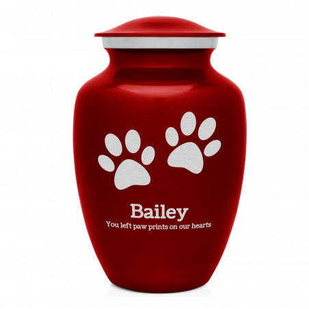 Large Pawprints Pet Cremation Urn - Ruby Red