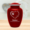 Large Paw Prints On My Heart Pet Cremation Urn - Ruby Red Large Paw Prints On My Heart Pet Cremation Urn - Ruby Red