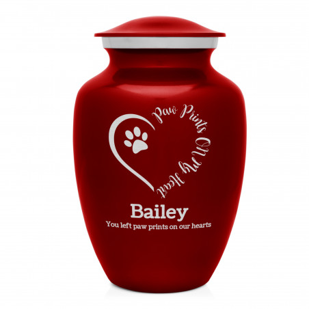Large Paw Prints On My Heart Pet Cremation Urn - Ruby Red Large Paw Prints On My Heart Pet Cremation Urn - Ruby Red