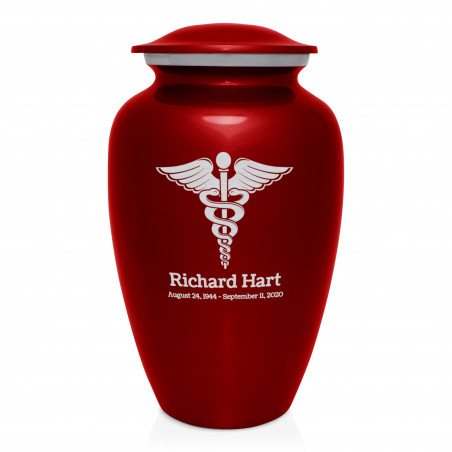 Caduceus Cremation Urn - Ruby Red Caduceus Cremation Urn - Ruby Red