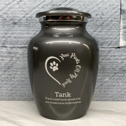 Customer Gallery - Small Paw Prints On My Heart Pet Cremation Urn - Gunmetal Gray