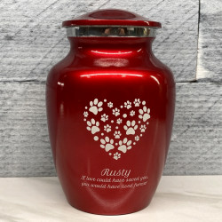 Customer Gallery - Small Pawprint Heart Pet Cremation Urn - Ruby Red