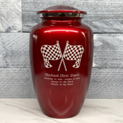 Customer Gallery - Race Checkered Flag Cremation Urn - Ruby Red