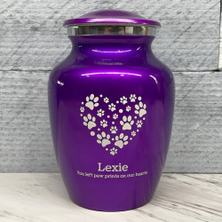 Customer Gallery - Small Pawprint Heart Pet Cremation Urn - Purple Luster