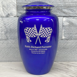 Customer Gallery - Race Checkered Flag Cremation Urn - Midnight Blue