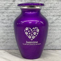 Customer Gallery - Keepsake Pawprint Heart Pet Cremation Urn - Purple Luster