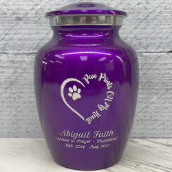 Customer Gallery - Small Paw Prints On My Heart Pet Cremation Urn - Purple Luster