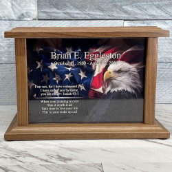 Customer Gallery - American Flag Bald Eagle Cremation Urn - Prestige Walnut