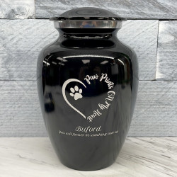 Customer Gallery - Large Paw Prints On My Heart Pet Cremation Urn - Jet Black
