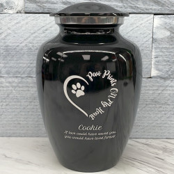 Customer Gallery - Large Paw Prints On My Heart Pet Cremation Urn - Jet Black