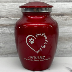 Customer Gallery - Small Paw Prints On My Heart Pet Cremation Urn - Ruby Red