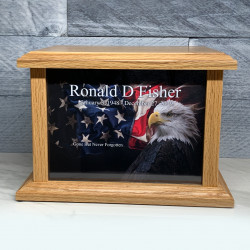 Customer Gallery - American Flag Bald Eagle Cremation Urn - Prestige Oak