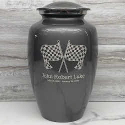 Customer Gallery - Race Checkered Flag Cremation Urn - Gunmetal Gray