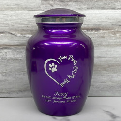 Customer Gallery - Small Paw Prints On My Heart Pet Cremation Urn - Purple Luster