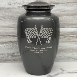 Customer Gallery - Race Checkered Flag Cremation Urn - Gunmetal Gray