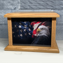 Customer Gallery - American Flag Bald Eagle Cremation Urn - Prestige Oak