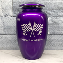 Customer Gallery - Race Checkered Flag Cremation Urn - Purple Luster