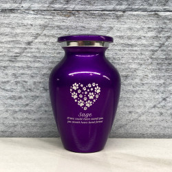 Customer Gallery - Keepsake Pawprint Heart Pet Cremation Urn - Purple Luster