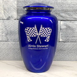 Customer Gallery - Race Checkered Flag Cremation Urn - Midnight Blue
